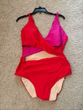 summersalt Two-Tone Red & Pink One-Piece Swimsuit